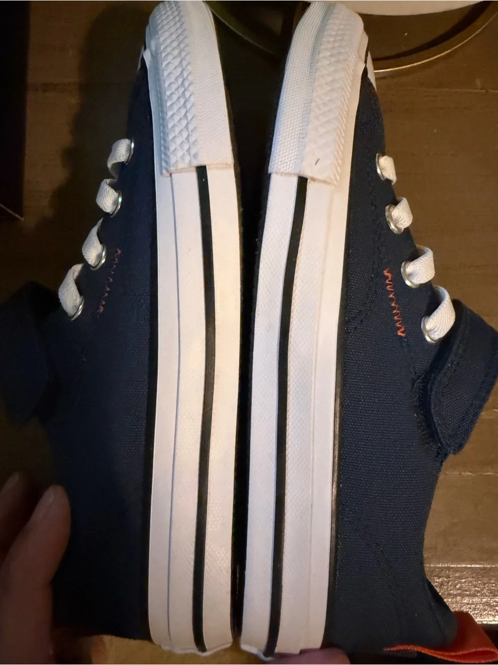 Converse Kids Low Top Sneakers in Navy Blue with Orange Pull Tab